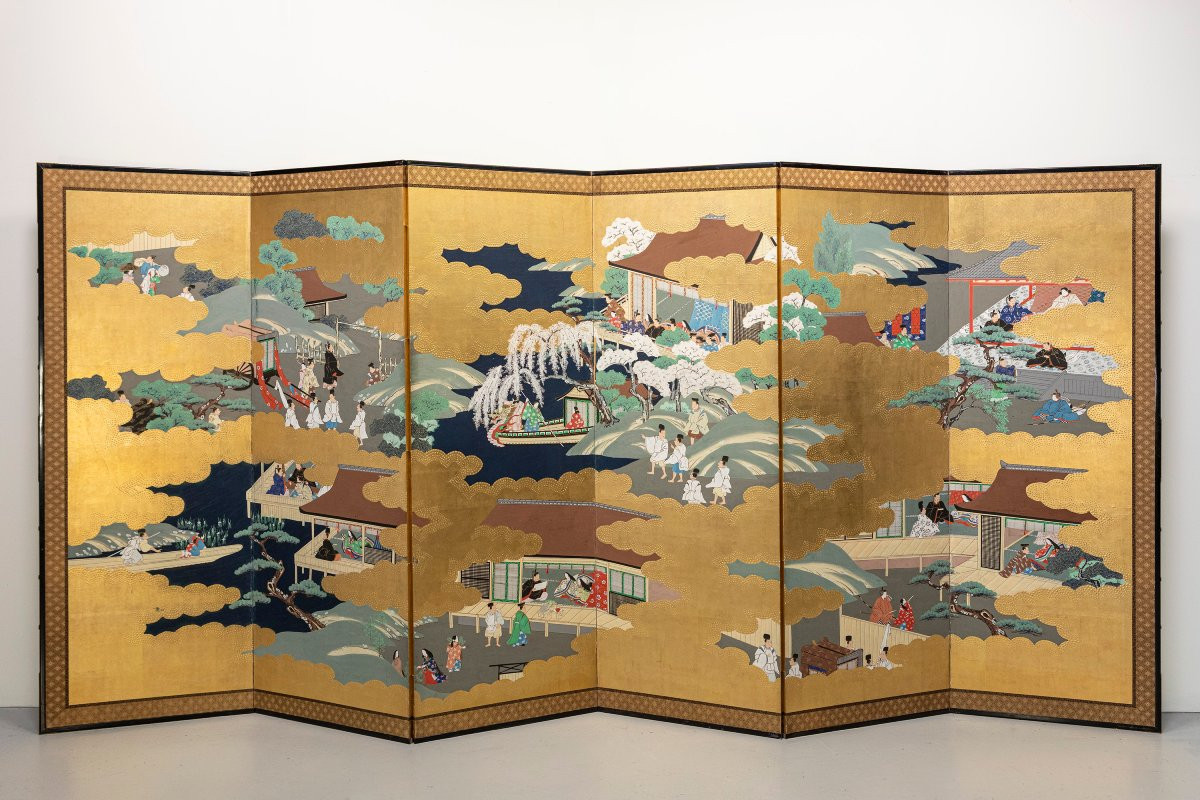 Paravento a sei pannelli con scene dal Genji Monogatari -photo-1