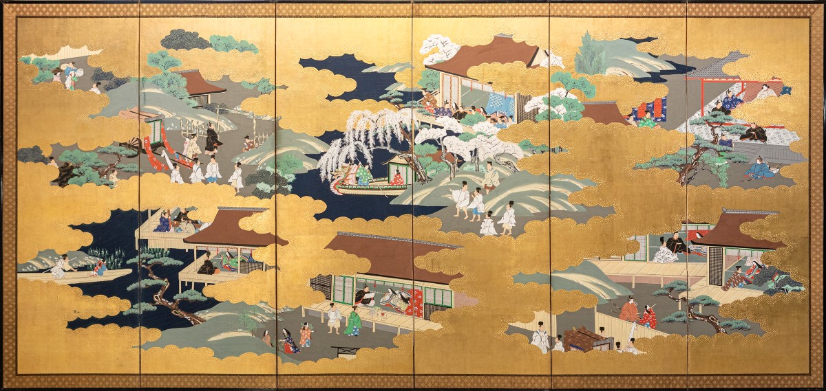 Paravento a sei pannelli con scene dal Genji Monogatari 