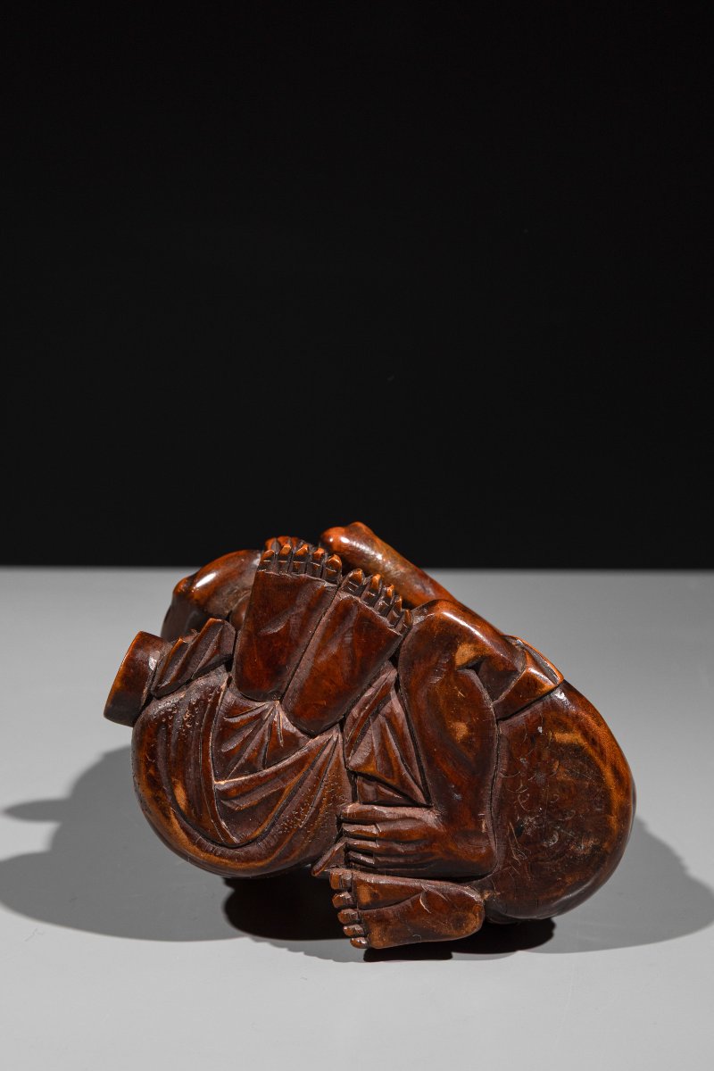 Okimono shunga in legno di bosso con Ashinaga e Tenaga -photo-3
