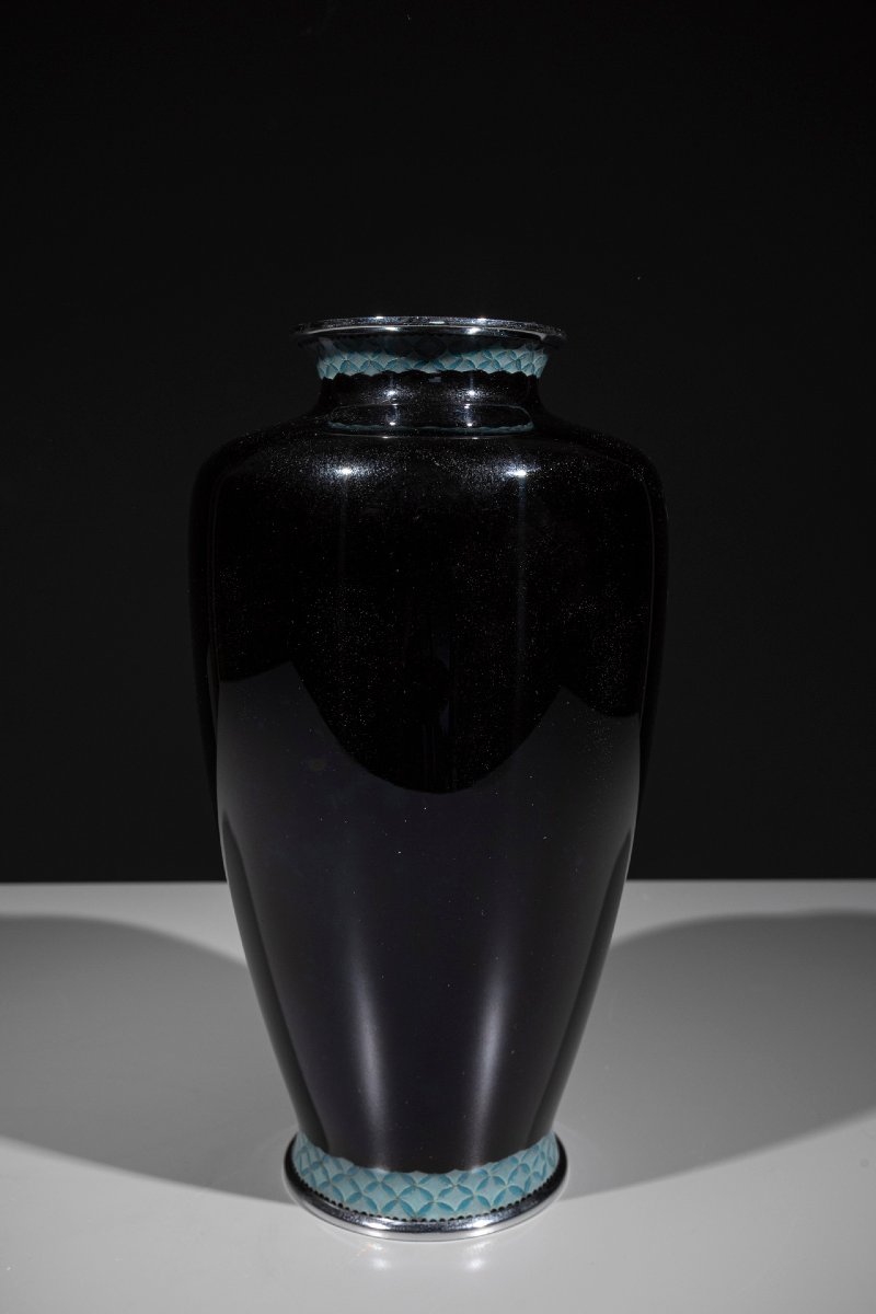 Vaso cloisonné raffigurante un gruppo di gru della Manciuria in volo -photo-4