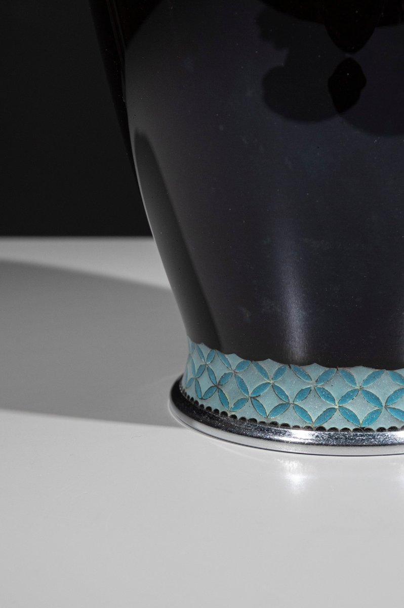Vaso cloisonné raffigurante un gruppo di gru della Manciuria in volo -photo-5
