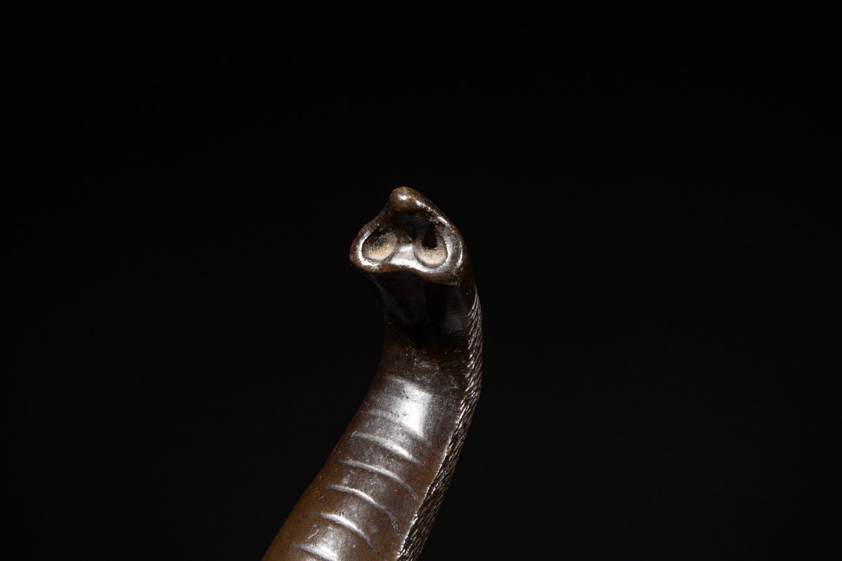 Okimono in bronzo raffigurante un elefante con la proboscide sollevata, firmato Gyokusui -photo-6