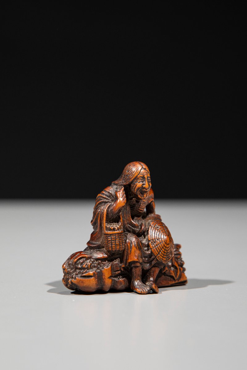 Netsuke in legno di bosso raffigurante Ono No Komachi -photo-4
