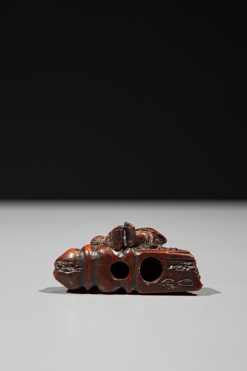 Netsuke in legno di bosso raffigurante Ono No Komachi -photo-2