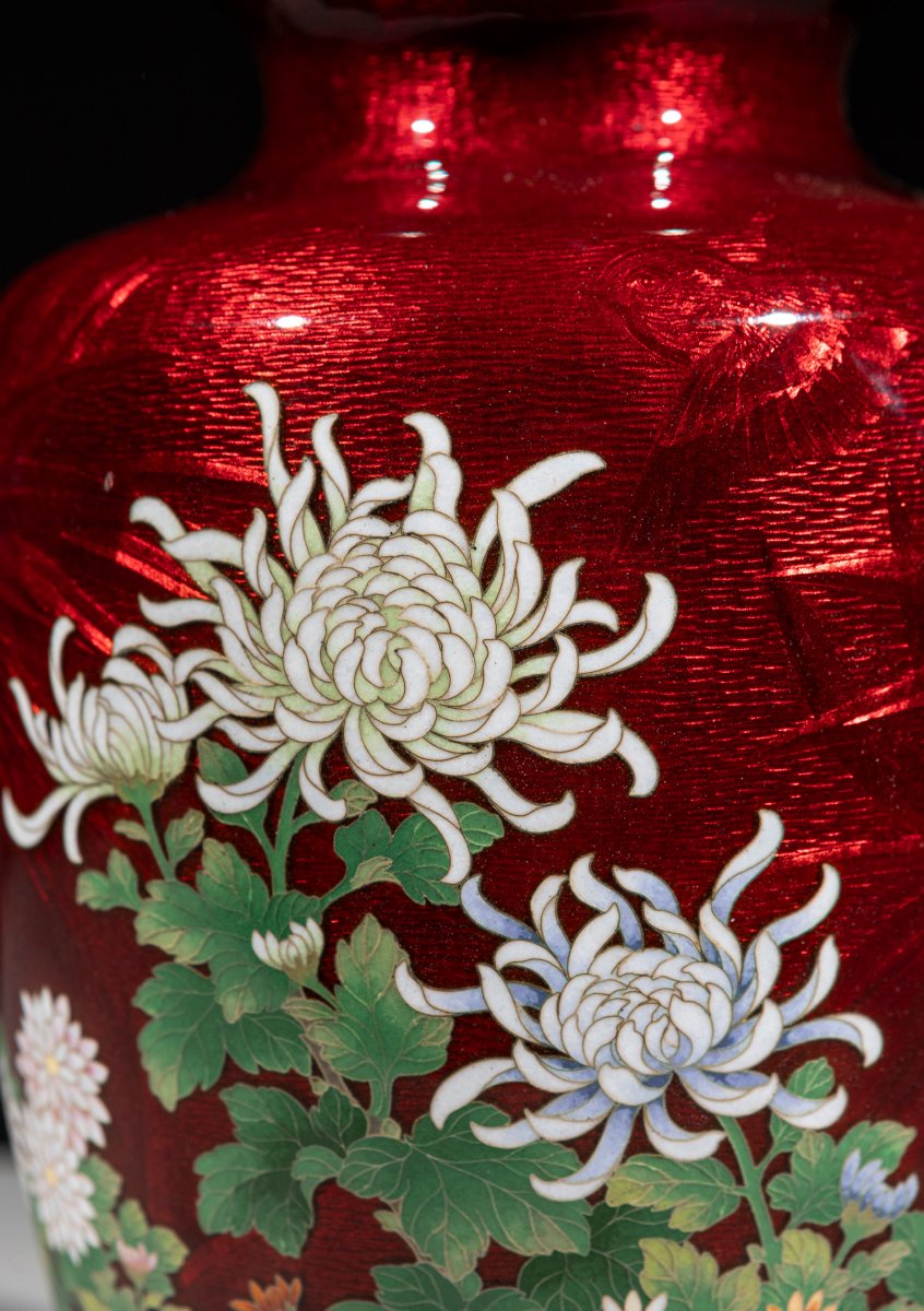 Vaso ginbari raffigurante un giardino di crisantemi-photo-3
