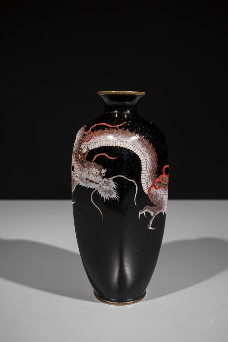 Vaso cloisonné esagonale raffigurante un drago ryu-photo-2