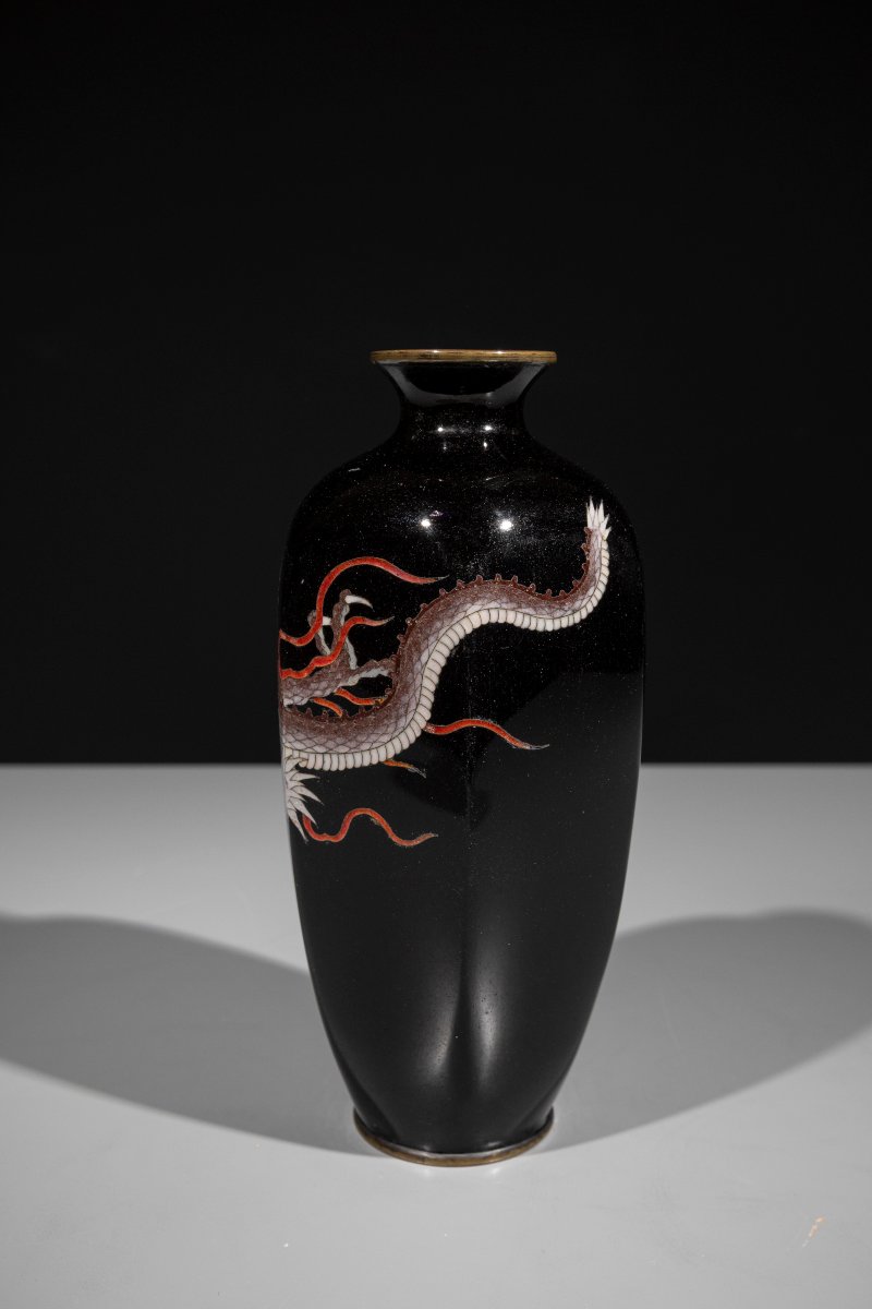 Vaso cloisonné esagonale raffigurante un drago ryu-photo-4