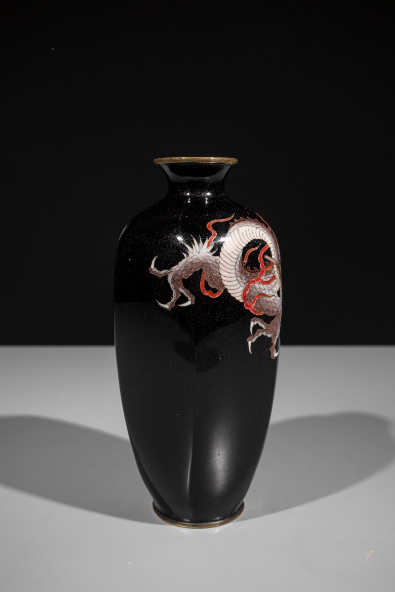 Vaso cloisonné esagonale raffigurante un drago ryu-photo-2
