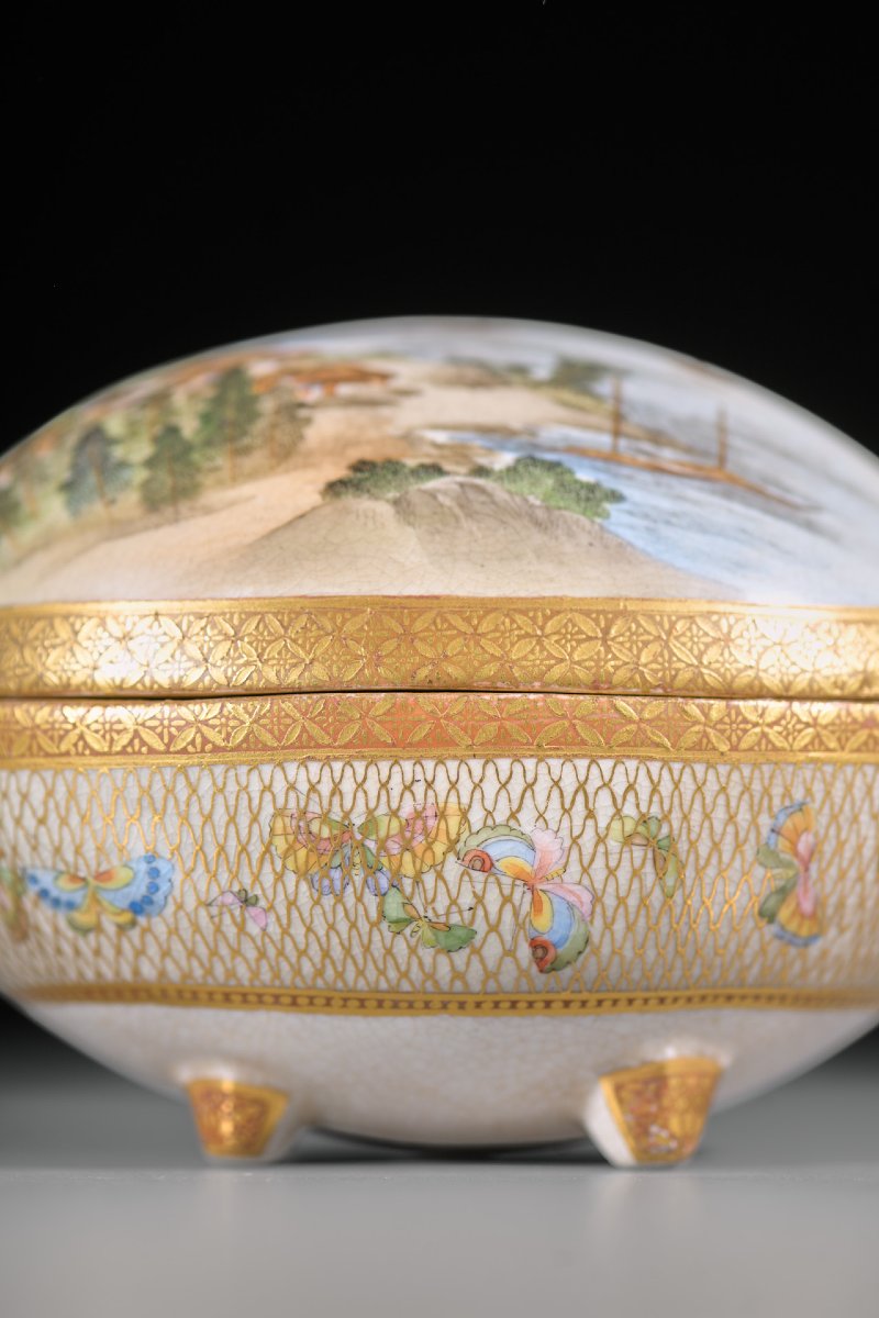 Insolita kogo box Satsuma a forma di uovo, firmata Kinkozan-zō -photo-3