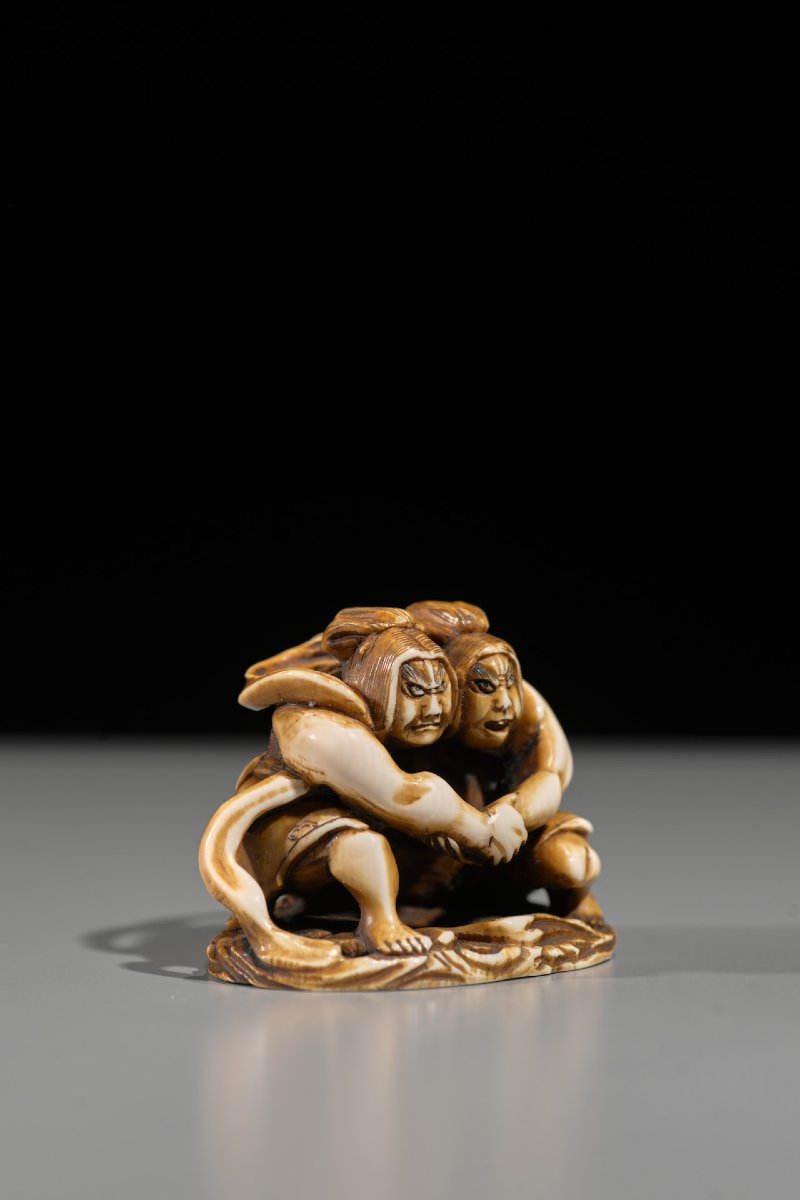 Netsuke in avorio raffigurante Raijin e Fujin -photo-4