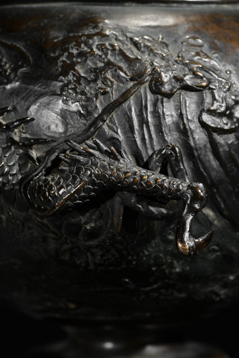 Kōro in bronzo raffigurante una coppia di draghi che si affrontano-photo-1