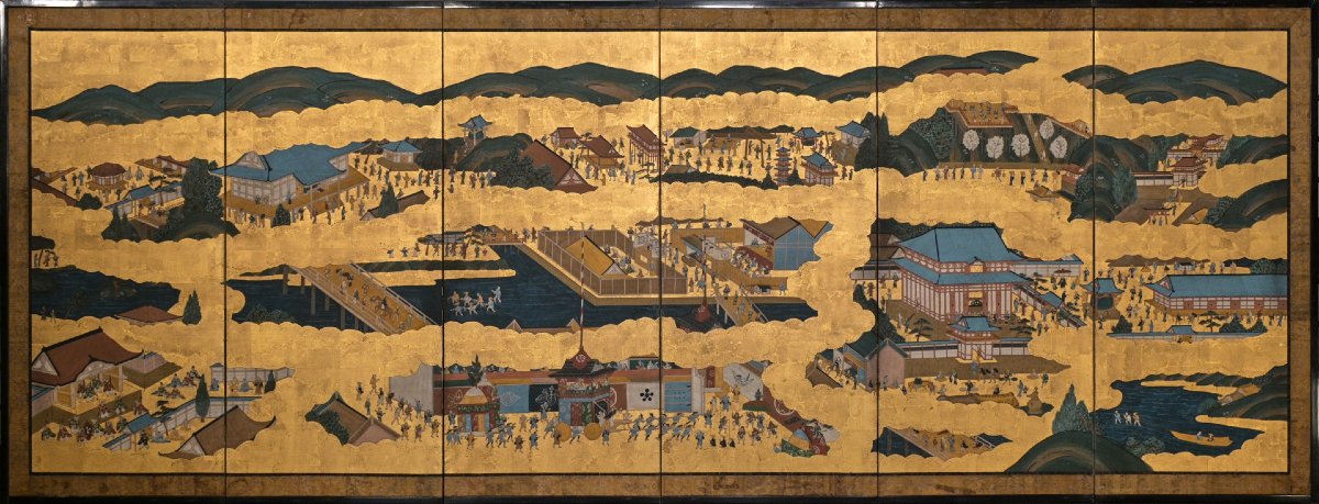 Coppia di paraventi vedute di Kyoto Rakuchū Rakugai-zu-photo-3