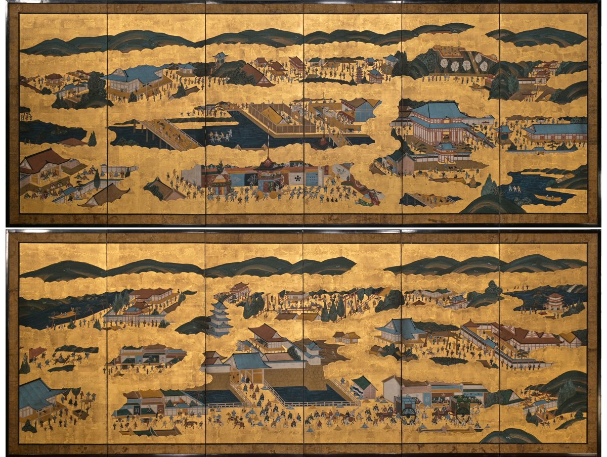 Coppia di paraventi vedute di Kyoto Rakuchū Rakugai-zu