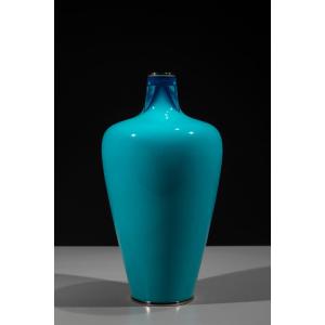 Vaso cloisonné a forma di anfora con fondo turchese, firmato Ando Company 