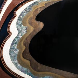 Paravento a due pannelli ‘Hohoe’ raffigurante una grande onda, firmato Gyokuhō saku 