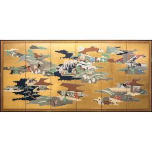 Paravento a sei pannelli con scene dal Genji Monogatari 