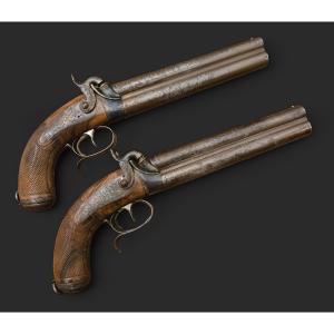 Pair Of Percussion Pistols Type 1855, Signed On The Barrels "prebat - Paris".