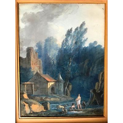 Pierre-antoine Mongin. Landscape Anime In 1795. Gouache And Watercolor, Ink ...