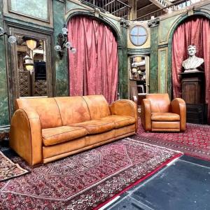 Havana Leather Sofa And Armchair, Bolides Armrests