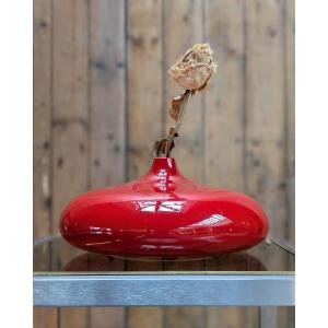Pair Of Red Lacquered Ceramic Vases