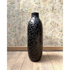 Large Ovoid Vase In Black Lacquered Ceramic