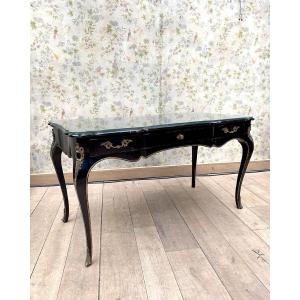 Flat Desk In Blackened And Gilded Wood With An Eventful Shape