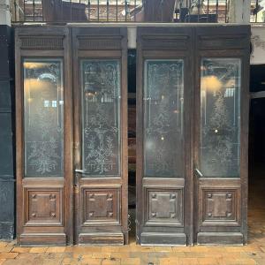 Pair Of Double Doors With Etched Glass, 155x300cm