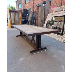 Oak Tabletop With Cast Iron Base