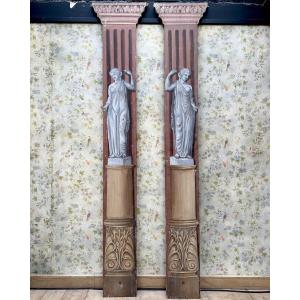 Pairs Of Wooden Stage Columns Painted To Resemble Marble And Based On