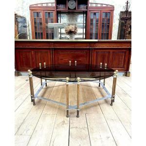 Circular Coffee Table In Smoked Glass And Gilded Bronze