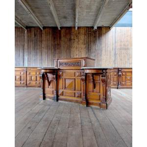 Set Of Molded And Carved Oak Countertops, Marble Top