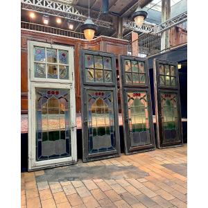 Set Of French Doors With Stained Glass