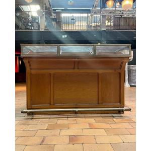 Antique Oak Shop Counter With Glass Top