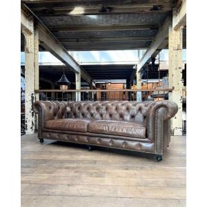 Taupe Leather Chesterfield Sofa
