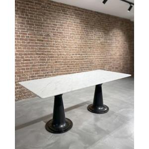 White Marble Dining Table With Black Metal Base