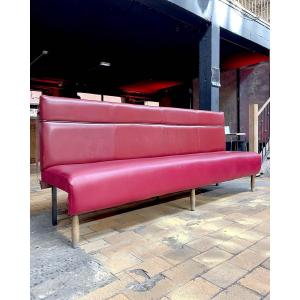 Set Of Red Leather And Red Skai Art Deco-style Banquettes, 40m Linear