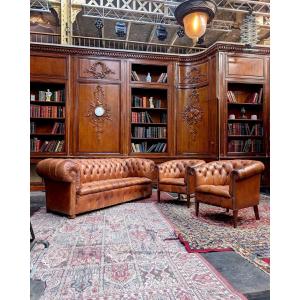 Cognac Leather Chesterfield Set