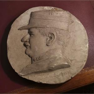 Plaster Profile Medallion Portrait Of A Captain Signed F.vax 1916