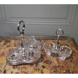 Christofle And Baccarat Crystal Condiment And Salt Cellar Display