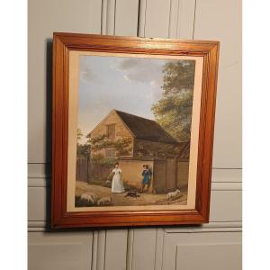 Gouache Painting Pastoral Scene Empire Or Restoration Period Early 19th Century
