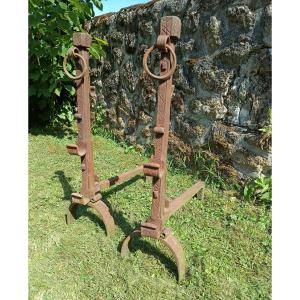 Pair Of Wrought Iron Andirons From The 17th Century