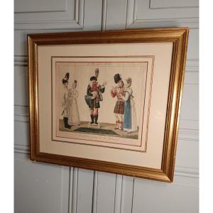 Engraving "the Troubadour Playing 6 Instruments" By Pierre Joseph Antoine De La Mesangère - 1817