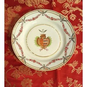 Plate In Cie Des Indes Portugaises Porcelain With Coat Of Arms, 18th Century