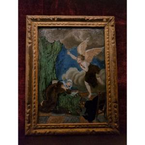 Religious Painting Fixed-under Glass End XVIIth Or Beginning XVIIIth