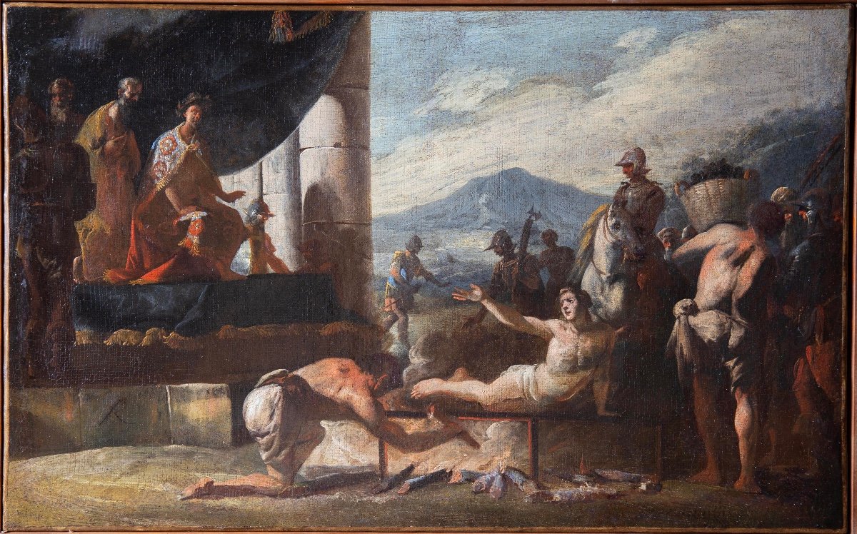 "Martirio di San Lorenzo", 1645 ca. Siglato R in basso a destra