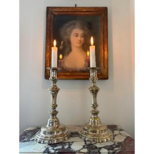 Pair Of Silver-plated Metal Candlesticks