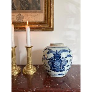 Kangxi Period White And Blue Porcelain Ginger Jar