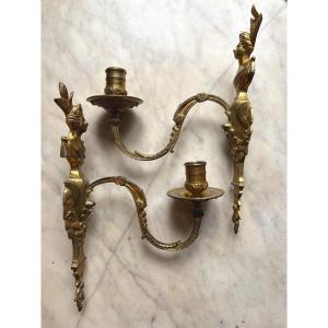 Pair Of Gilt Bronze Wall Sconces Depicting Flora