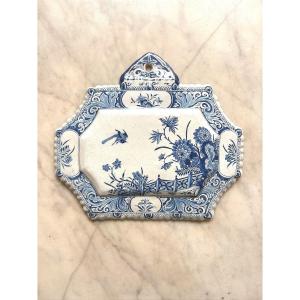 Delftware Plaque Decorated With A Flowering Hedge And A Pierced Rock 
