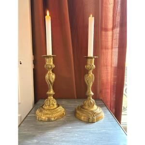 Pair Of Louis XV Period Gilt Bronze Candlesticks